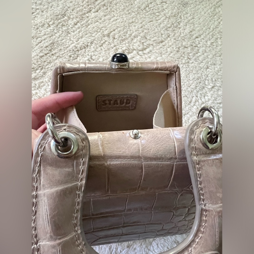 EUC $325 Staud Kenny Small Crocodile Croc Bag Tan Beige Evening French Grey - Picture 5 of 11
